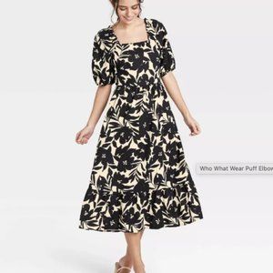 Who What Wear Puff Elbow Sleeve Open Back Dress, Size XS